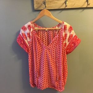 Red and White Blouse with tassels